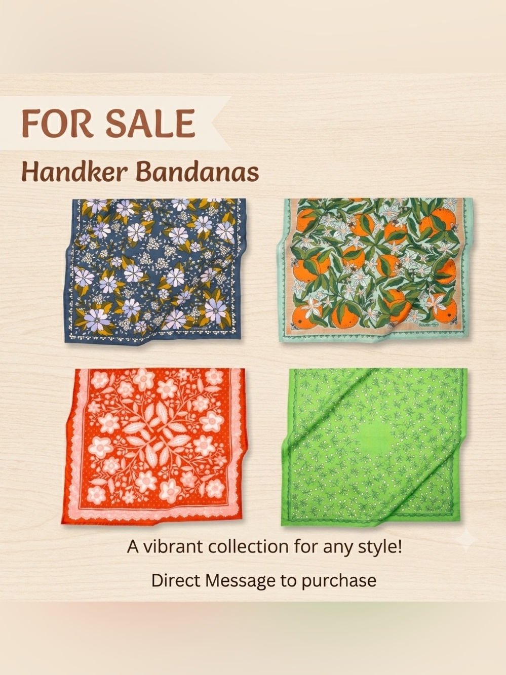 Handker Bandanas: Handkerchief Bandana Set - Navy, Green, Red Orange, Lime